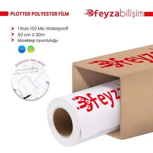 PlotterSarf® Plotter Polyesteri İnkjet Waterprof (Diazo) Kağıdı 150 Micron Rulo 62cm x 30mt -1 Rulo